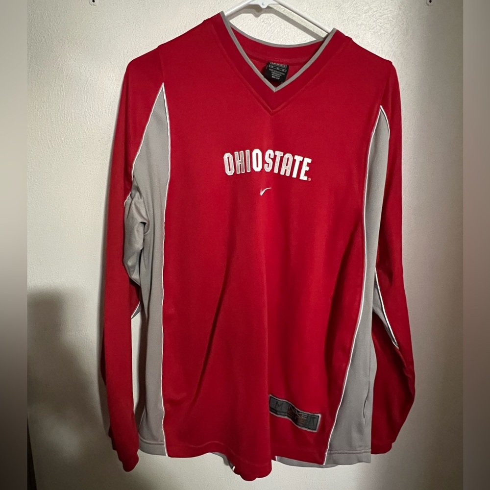 NIKE Elite Travis Scott Embroidered Logo Long Sleeve T‎ Shirt Red Grey Mens Sz M